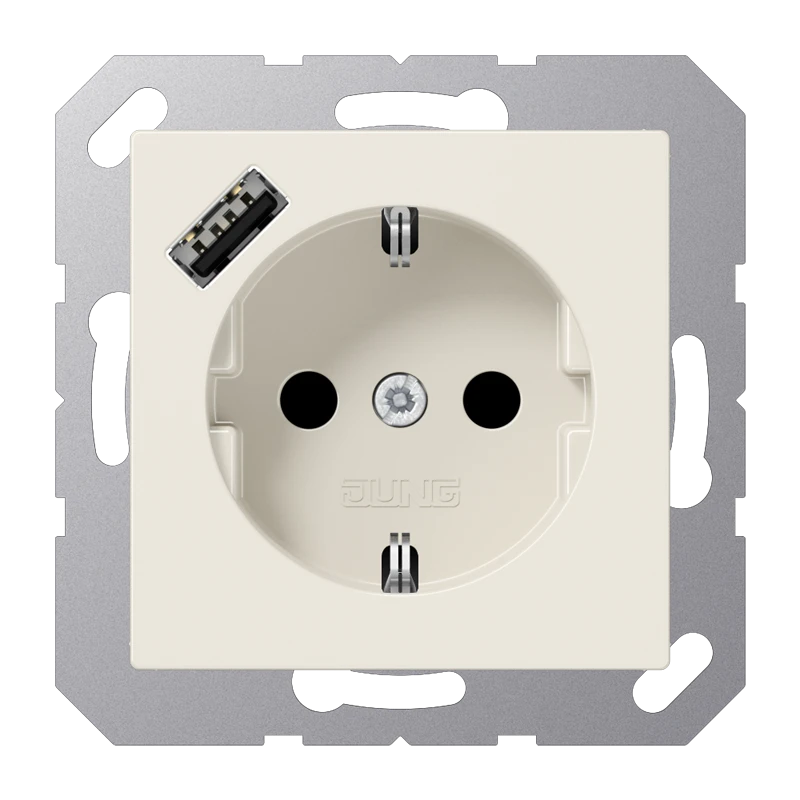 SCHUKO®-розетка с зарядным USB-устройством (быстрая зарядка JUNG Quick Charge®), Safety Plus, Термопласт