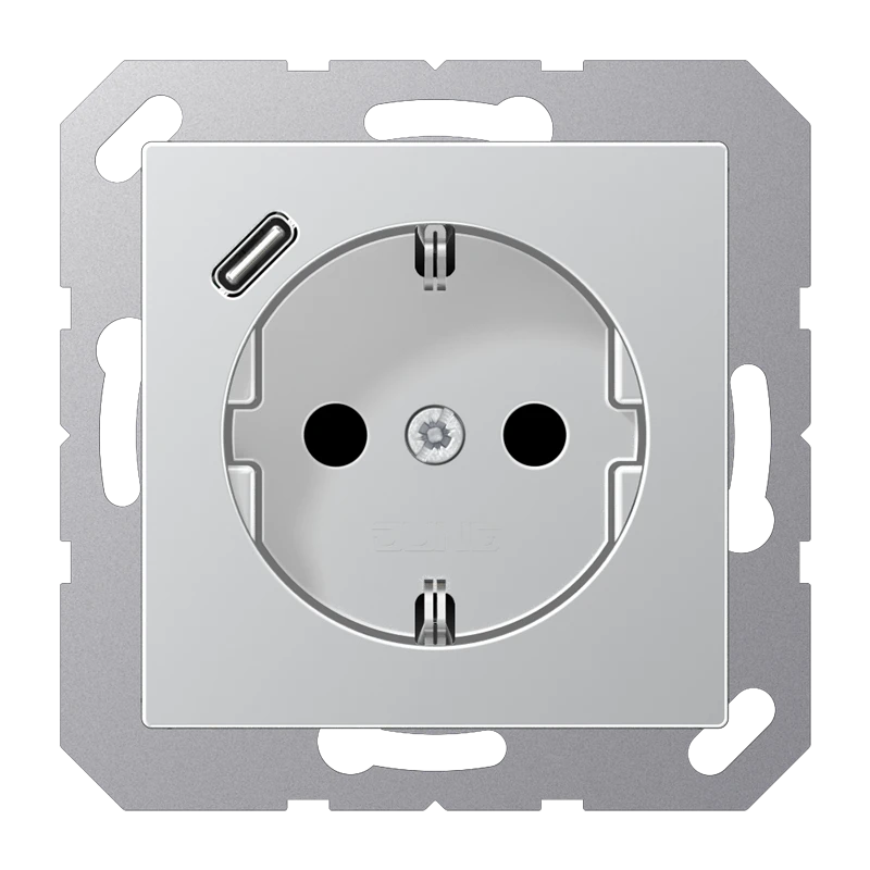 SCHUKO®-розетка с зарядным USB-устройством (быстрая зарядка JUNG Quick Charge®), Safety Plus, Лакированный термопласт