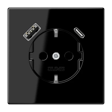SCHUKO®-розетка с зарядным USB-устройством, Safety Plus, Термопласт, чёрный
