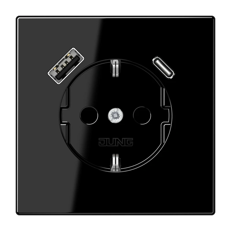 SCHUKO®-розетка с зарядным USB-устройством, Safety Plus, Термопласт, чёрный