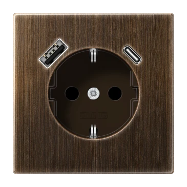 SCHUKO®-розетка с зарядным USB-устройством, Safety Plus, латунь Antik