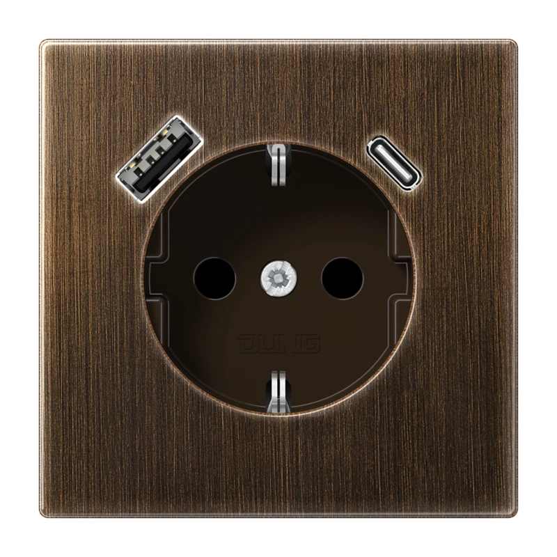SCHUKO®-розетка с зарядным USB-устройством, Safety Plus, латунь Antik