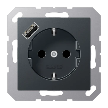 SCHUKO®-розетка с зарядным USB-устройством (быстрая зарядка JUNG Quick Charge®), Safety Plus, Лакированный термопласт