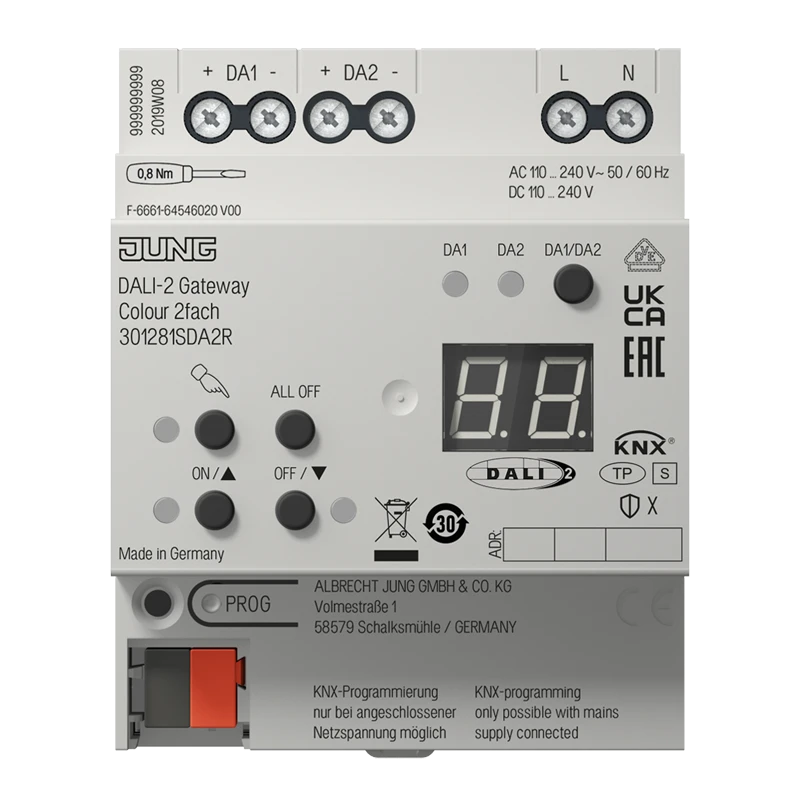 KNX шлюз DALI-2 Colour, 2 группы, устройство для крепления на Din-рейку, 4 установочных модуля, KNX Data Secure 