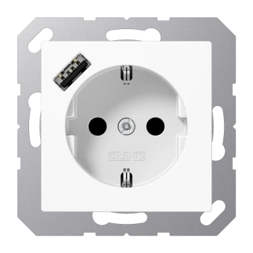 SCHUKO®-розетка с зарядным USB-устройством (быстрая зарядка JUNG Quick Charge®), Safety Plus, Термопласт