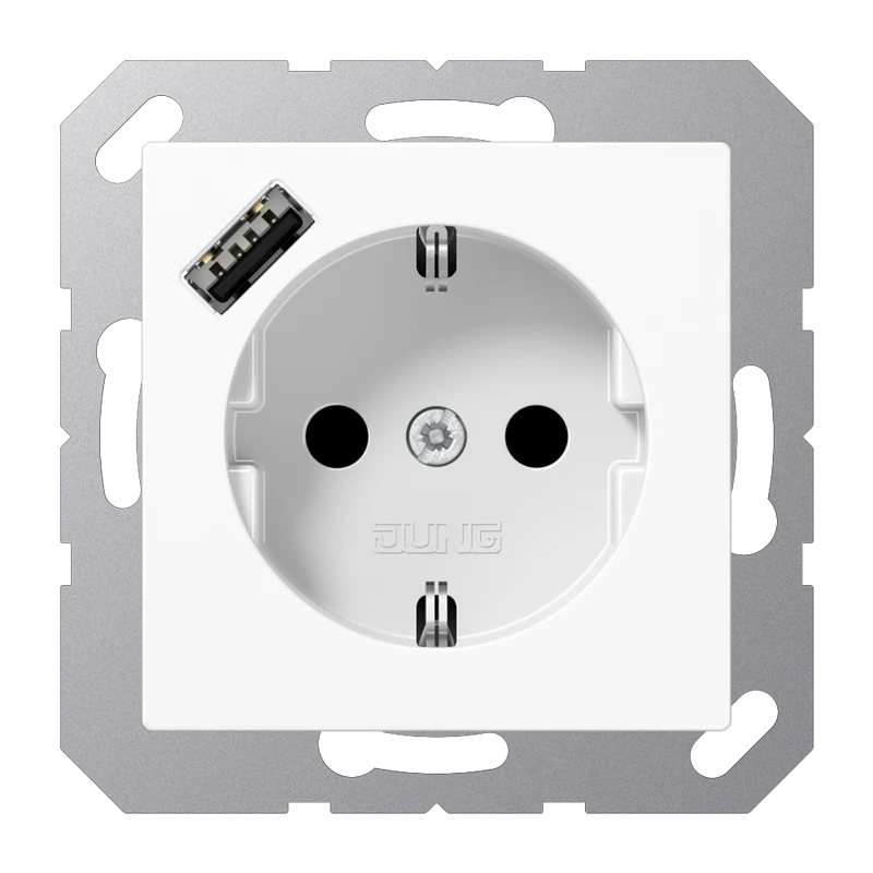 SCHUKO®-розетка с зарядным USB-устройством (быстрая зарядка JUNG Quick Charge®), Safety Plus, Термопласт