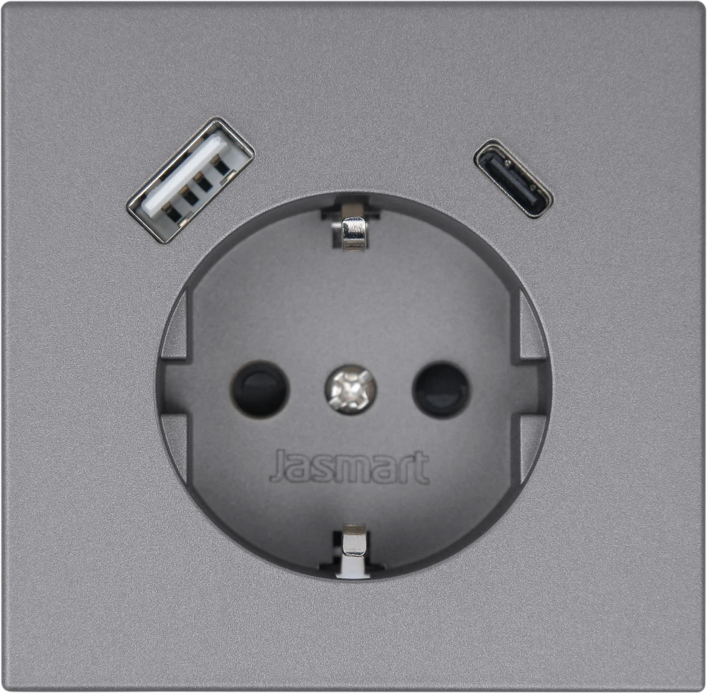 Розетка Jasmart с USB в цвете «Никель»