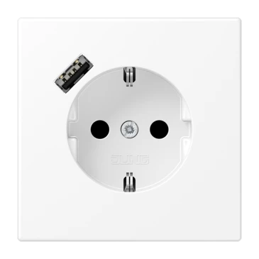 SCHUKO®-розетка с зарядным USB-устройством (быстрая зарядка JUNG Quick Charge®), Safety Plus, Лакированный термопласт
