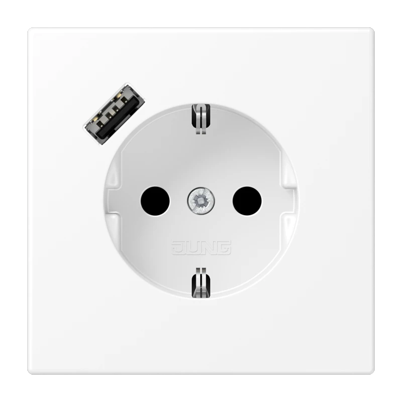 SCHUKO®-розетка с зарядным USB-устройством (быстрая зарядка JUNG Quick Charge®), Safety Plus, Лакированный термопласт